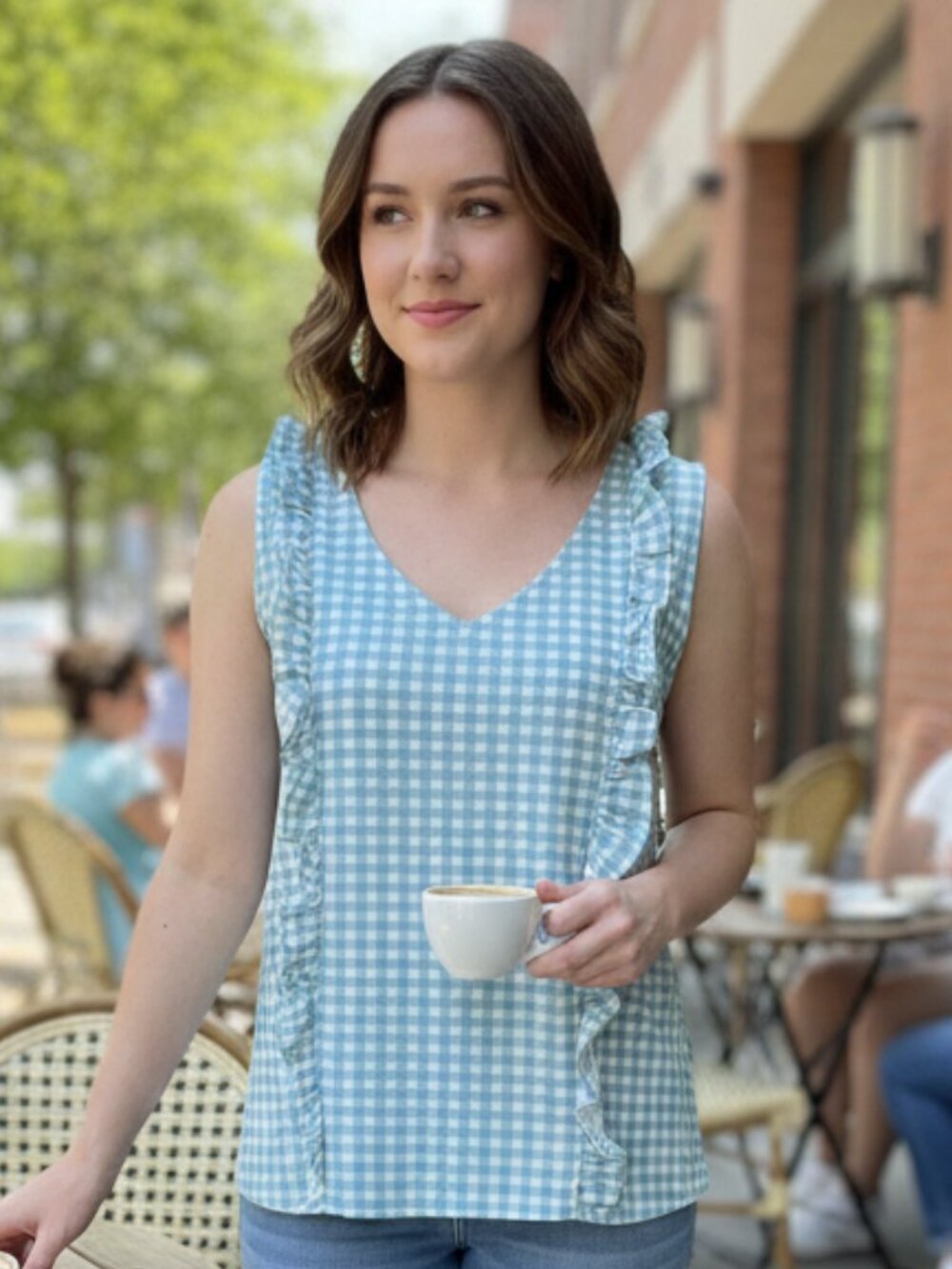⭐ Michelle McDowell Ruffle Gingham Top Size Medium